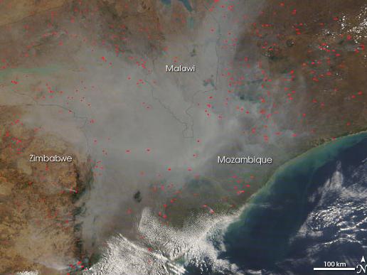 Fires in Mozambique, Zimbabwe, and South Africa