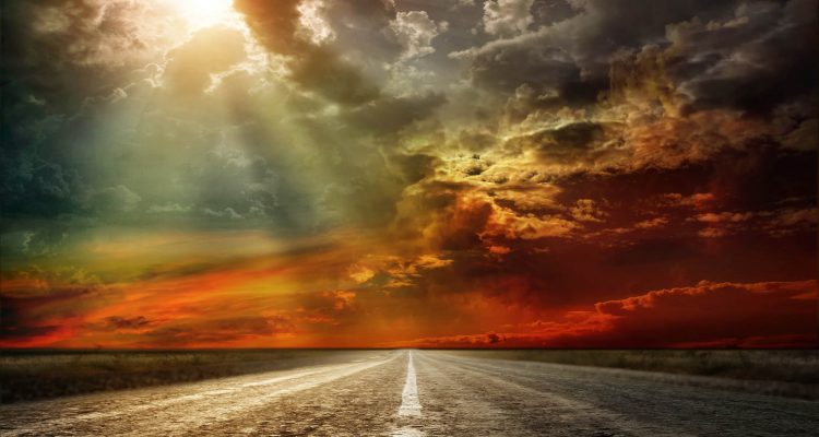 The aftermath of a thunderstorm at sunset