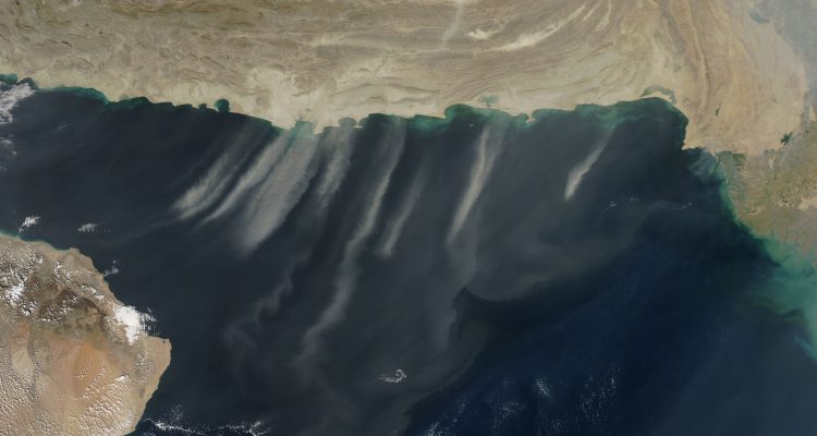 Dust from Iran and Pakistan streams over the Arabian Sea