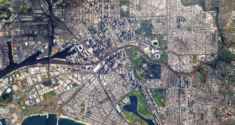 A vibrant overhead view of Melbourne from space