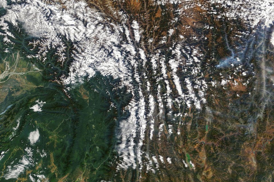 Clouds trace mountain ridges in the Chinese province of Yunnan