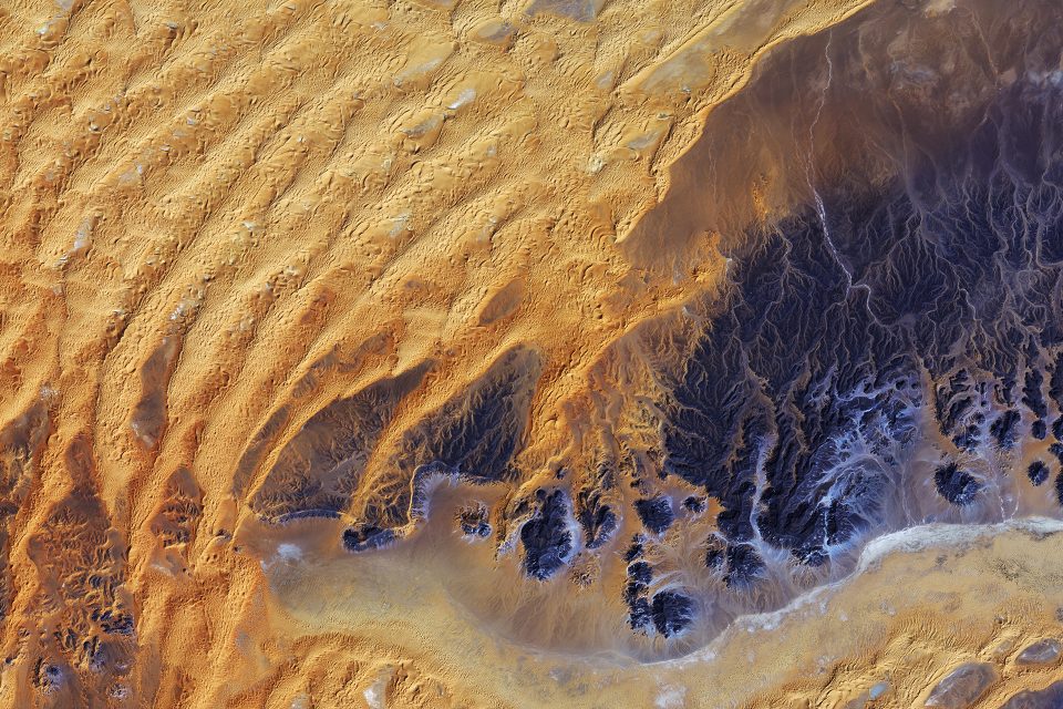 Wind-shaped sand dunes in the Sahara