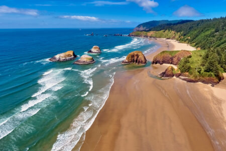 Aerial,Panorama,Shot,At,Approximately,350,Feet,Above,Cannon,Beach
