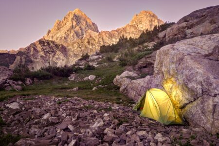 "Tent Camping in Upper Cascade Creek."  Grand Teton National Park, Wyoming.