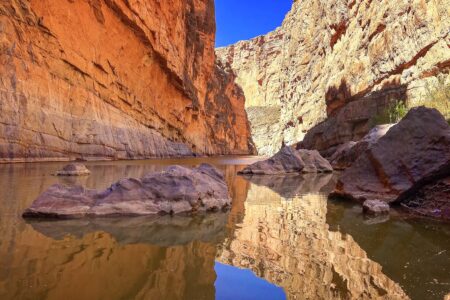 Rio Grande river flows through Santa Elena Canyon in Big Bend National Park