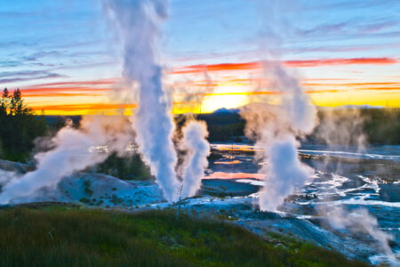 Spectacular,Shot,Of,Norris,Geyser,Basin,After,Sunset