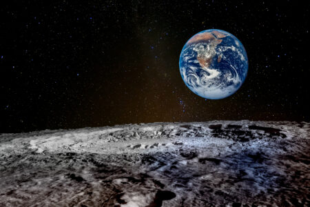 Earth,Rises,Above,Lunar,Horizon.,Elements,Of,This,Image,Furnished