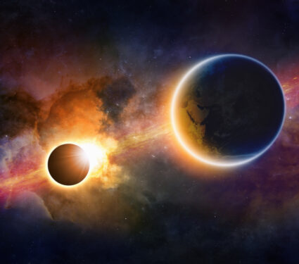 Abstract,Scientific,Background,-,Glowing,Planet,Earth,In,Space,,Solar