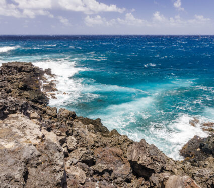 Volcanic,Seashore,Of,Reunion,Island,With,A,View,On,The