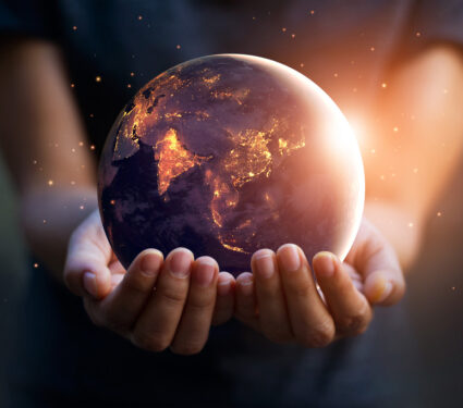 Earth,At,Night,Was,Holding,In,Human,Hands.,Earth,Day.