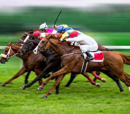 Race,Horses,With,Jockeys,On,The,Home,Straight.,Shaving,Effect.