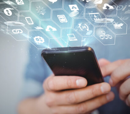 Digital,Interface,With,Digital,Icons,Over,Mid,Section,Of,Man