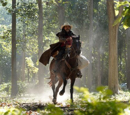 Cowboy,Riding,Horse,In,The,Forest.