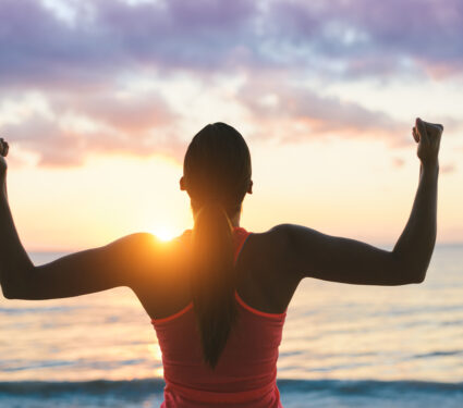 Fitness,Woman,Celebrating,Fitness,Workout,Success,And,Motivation,Towards,The