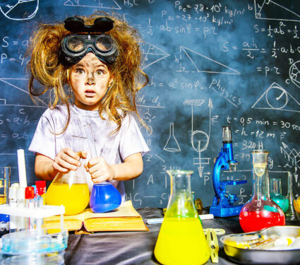 Funny,Little,Girl,Doing,Experiments,In,The,Laboratory.,Explosion,In