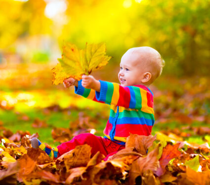Kids,Play,In,Autumn,Park.,Children,Throwing,Yellow,And,Red