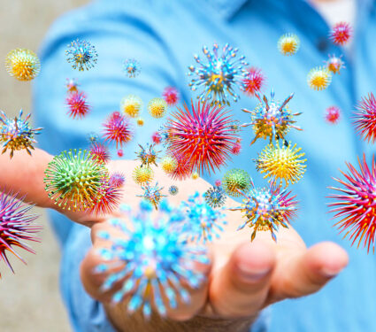 Close,Up,On,A,Sick,Man,Hand,Transmitting,Virus,By