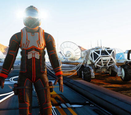 Astronaut,Walk,On,Alien,Planet.,Martian,On,Mars.,Sci,-fi