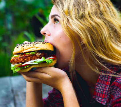 Student,Consume,Fast,Food.,Girl,Bite,Of,Very,Big,Burger