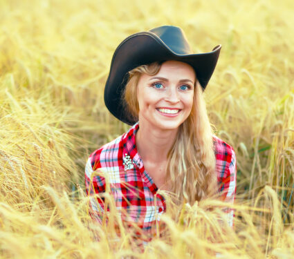 Woman,Field,Agricultural,Hat,Cowboy,Ranch,Harvest