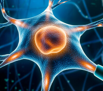 Neuron,Cell,Close-up,3d,Rendering,Illustration,With,Nervous,Impulses,Along