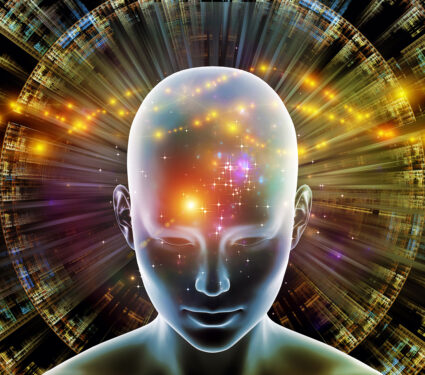 3d,Illustration.,Mind,Halo,Series.,Virtual,Human,Head,Against,Background