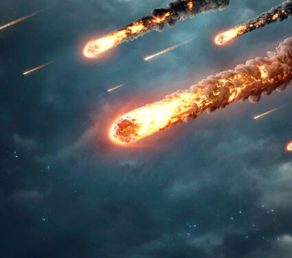 3d,Illustration,Of,A,Meteor,Shower,Falls,To,The,Ground.