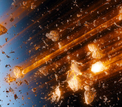 3d,Rendering,,Meteor,Shower,,Aseroids,Burning,In,Earth,Atmosphere,Cinematic