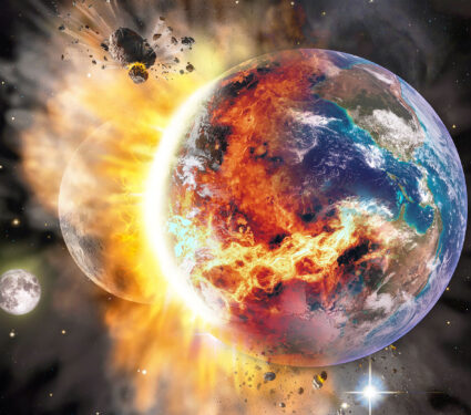 Collision,Of,A,Huge,Meteorite,With,The,Planet,Earth.,Elements