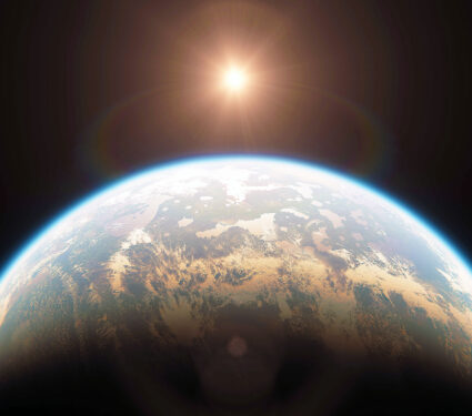 Horizon,Landscape,Of,Habitable,Earth,Like,Planet,With,Two,Moons