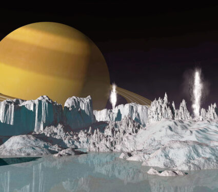 3d,Illustration,Of,A,Landscape,Of,Enceladus,,Saturn's,Moon