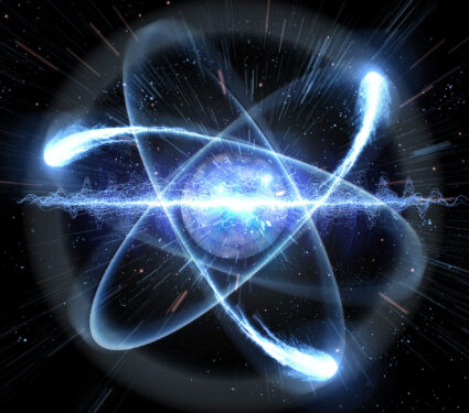 Close,Up,Of,Pink,Atomic,Particle,Background,Science,3d,Illustration