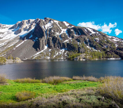 Beautiful,Ellery,Lake,And,Mountain,,With,Melting,Snow,Patches,In