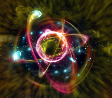 Close,Up,Of,Colorful,Atomic,Particle,Background,Science,3d,Illustration