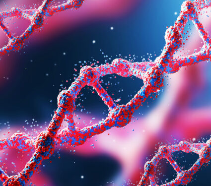 Three,Red,Diagonal,Dna,Chains,Against,Dark,Blue,Background.,Concept