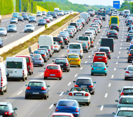 Traffic,Jam,On,German,Highway.,Current,Discussion,About,Toll,Collect