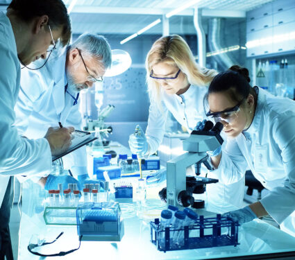 Team,Of,Medical,Research,Scientists,Collectively,Working,On,A,New