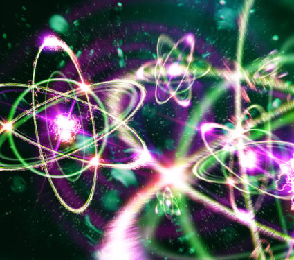 Close,Up,Of,Colorful,Atomic,Particle,Background,Science,3d,Illustration