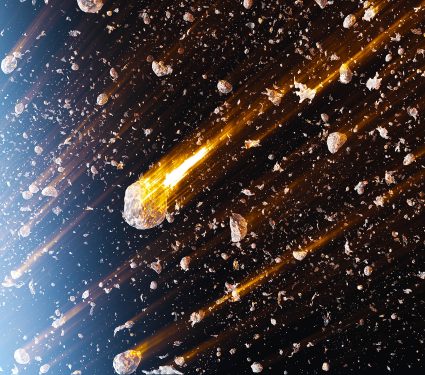 3d,Rendering,,Meteor,Shower,,Aseroids,Burning,In,Earth,Atmosphere,Cinematic
