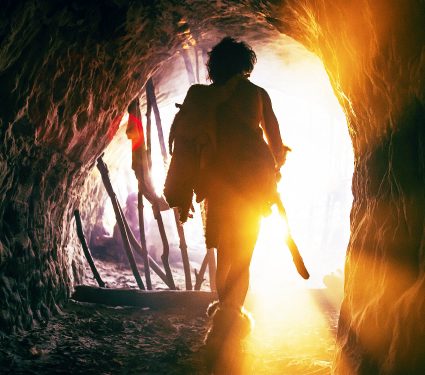 Primeval,Caveman,In,Animal,Skin,And,Fur,Holds,Stone,Tipped
