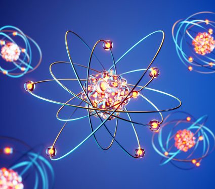 This,Digital,Illustration,Showcases,A,Vibrant,Atomic,Model,With,Interconnected