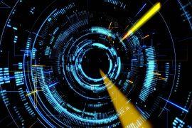 Rays,Of,Light,Passing,Through,Cyberspace.,Communication,Network,Concept.