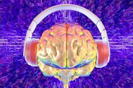 3d,Illustration,Of,A,Human,Brain,Wearing,Headphones,,Symbolizing,Music,