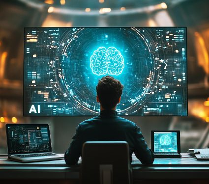 A,Business,Man,Is,Presenting,An,Ai,Model,On,The