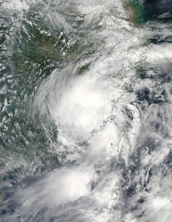 Aqua satellite sees Nepartak after landfall in China