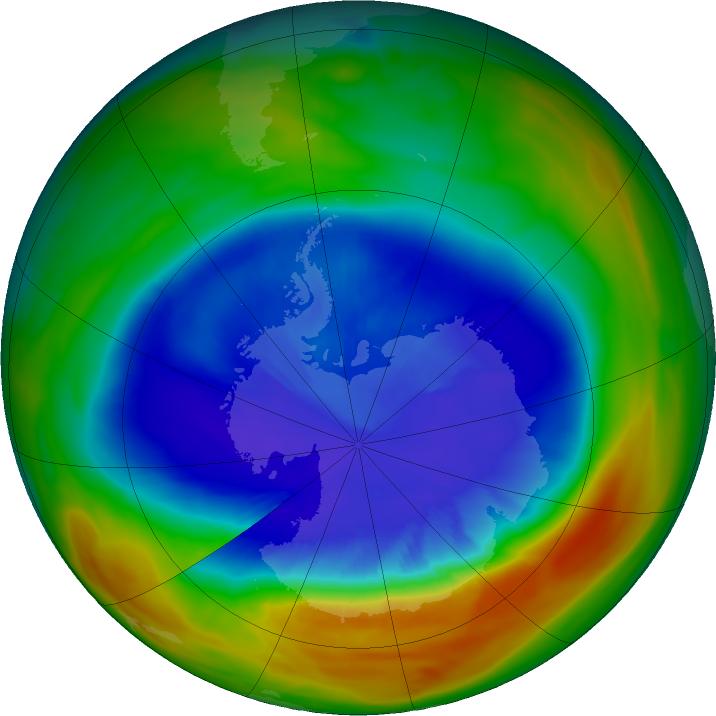 Ozone hole over Antarctica is the smallest it has been since 1988