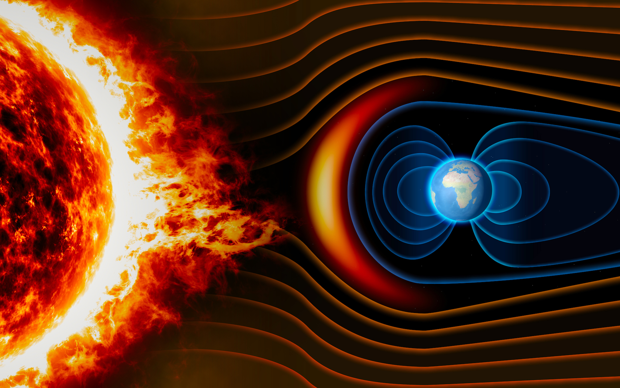 When solar wind collides with Earth’s magnetic field