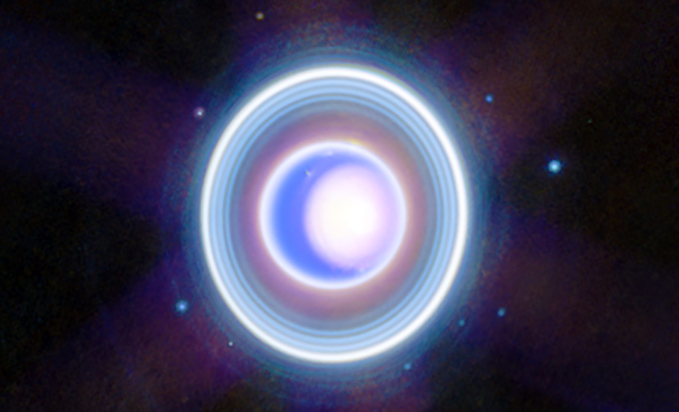 Uranus and its rings and moons captured by the Webb telescope
