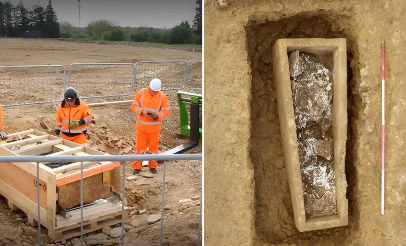 Archaeologists have unearthed a stone coffin hidden underground for 1,500 years