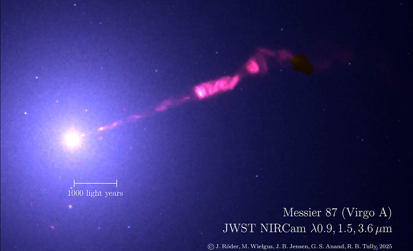 Webb captures incredibly detailed image of galaxy M87's black hole jet